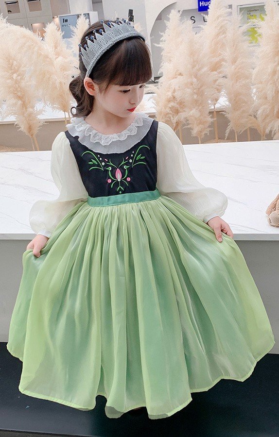 Frozen Prinzessinnenkleider Anna Kleid für Kinder Netz-Laternenärmel