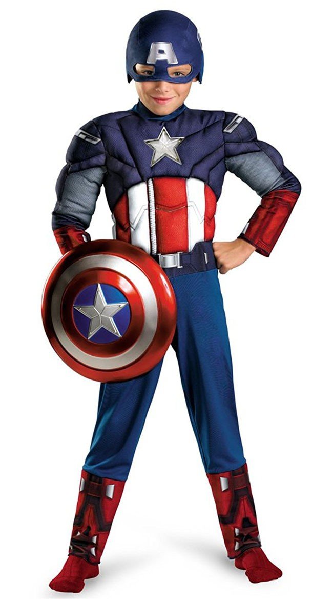 Klassisches Captain America Muskel Kostüm für Kinder Superhelden Kostüme