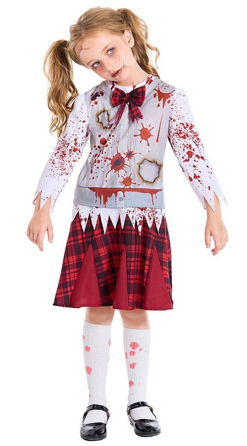 Kinder Halloween Zombie Schuluniform Kostüm für Mädchen