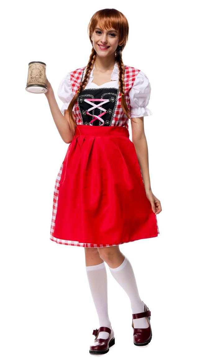 Bayrisches Trachtenkleid Oktoberfest Kleidung Damen Rot