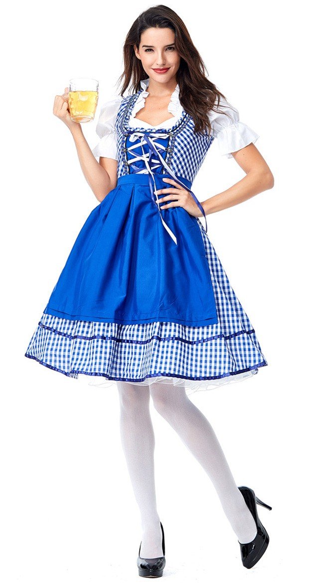 Plaid Dirndl Oktoberfest Kleidung Blau Trachtenkleid