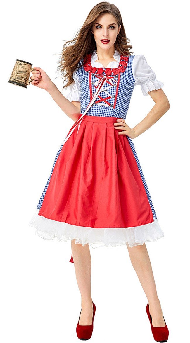 Oktoberfest Dirndl Kleidung Damen Rot Trachtenkleid