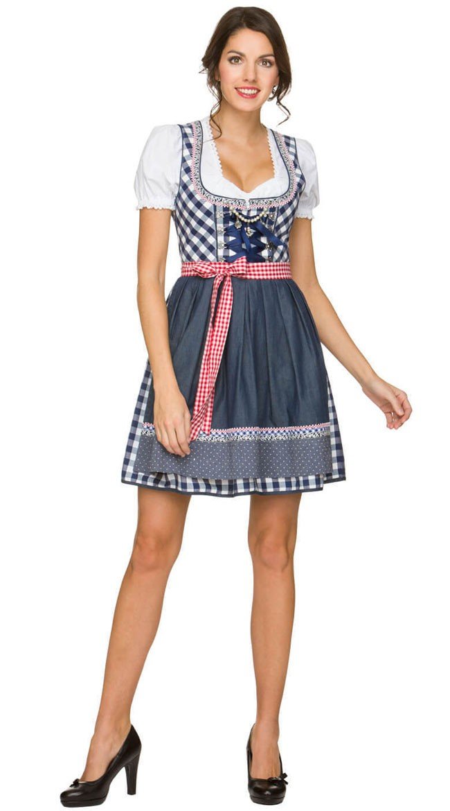 Trachtenkleid Oktoberfest Kleidung Mini Dirndl Kleid Blau