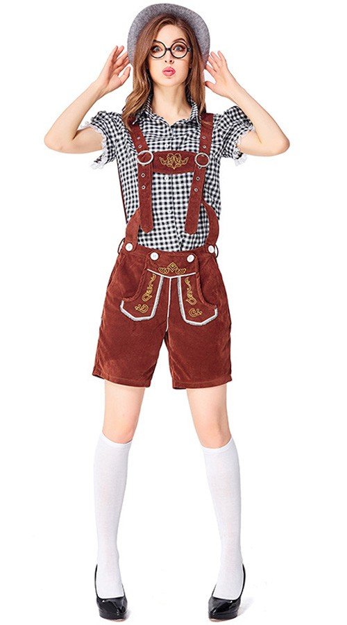 Damen Oktoberfest Trachtenlederhose Kostüme Schwarz Braun