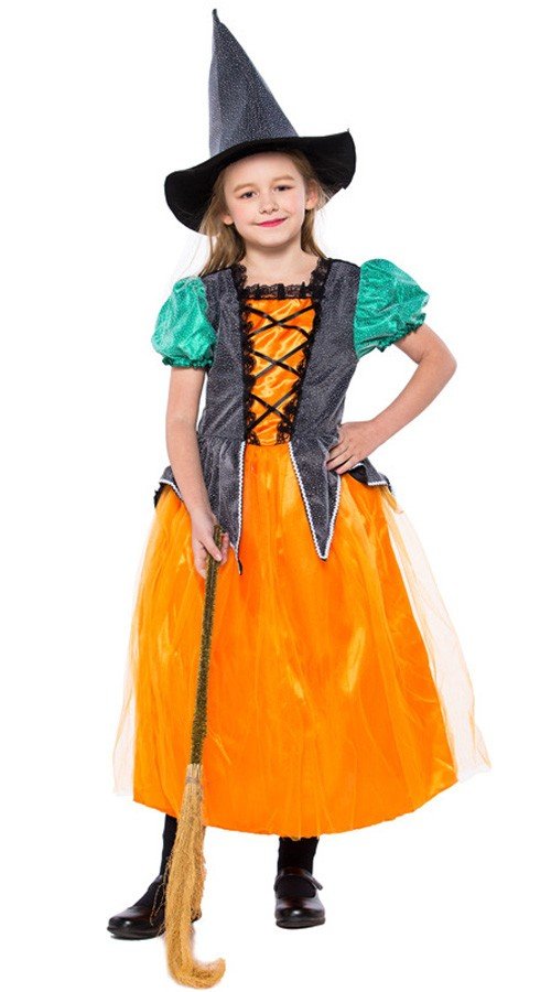 Orange Magie Halloween Hexenkostüm Für Kinder