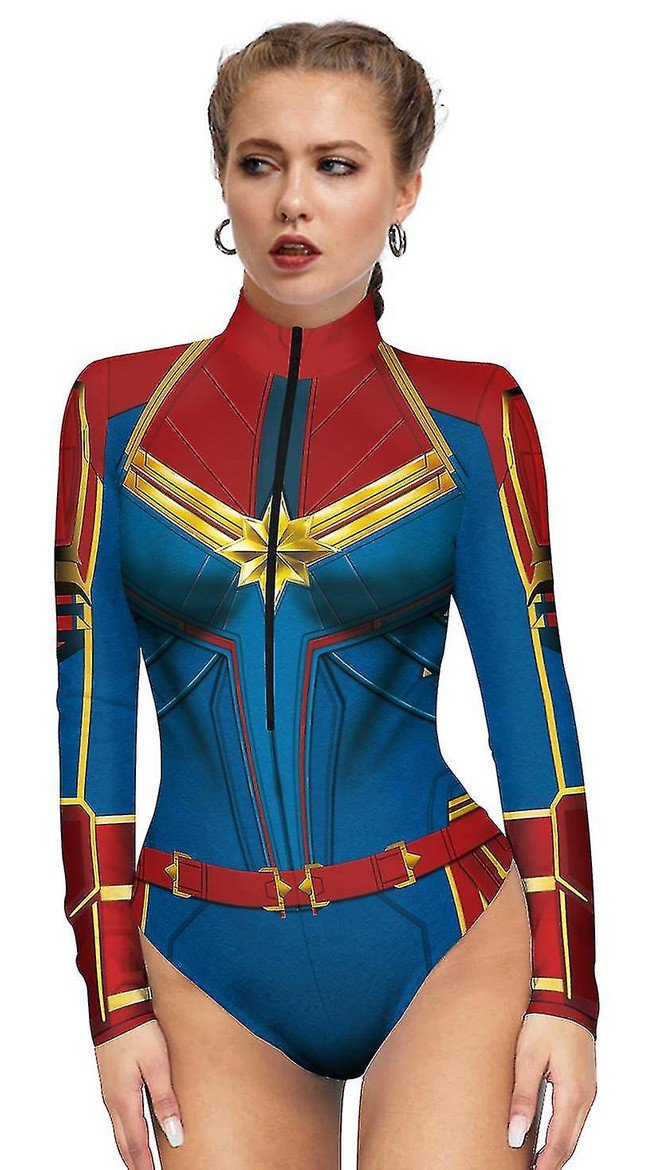 Sexy Captain Marvel Kostüm Badeanzug Strandbekleidung Superhelden Kostüme Body