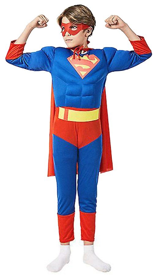 Klassisches Superman Kostüm für Kinder Superhelden Muskelkostüm