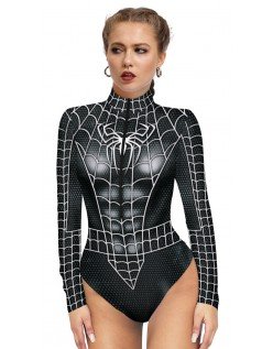 Sexy Schwarz Spidergirl Kostüm Badeanzug Strandbekleidung Superhelden Kostüme Body