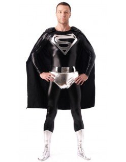 Metallisch Glänzendes Superman Kostüm Schwarz Weiß Erwachsene Kinder