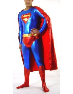 Metallisch Glänzendes Superman Kostüm Blau Rot Erwachsene Kinder