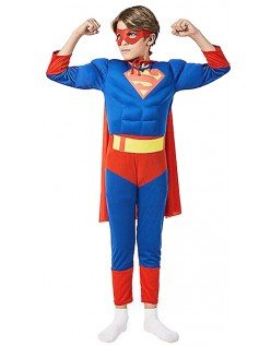 Klassisches Superman Kostüm für Kinder Superhelden Muskelkostüm